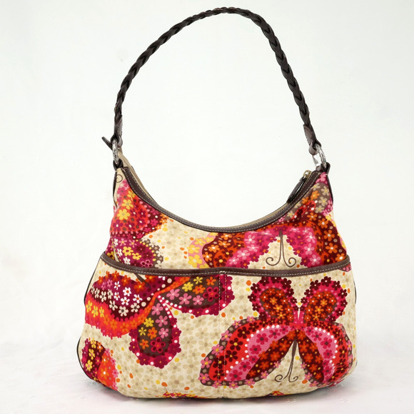 Brighton Handbags - Brighton Bag Handbag Womens Beige Pink Floral Canvas Leather Trim Grandma core